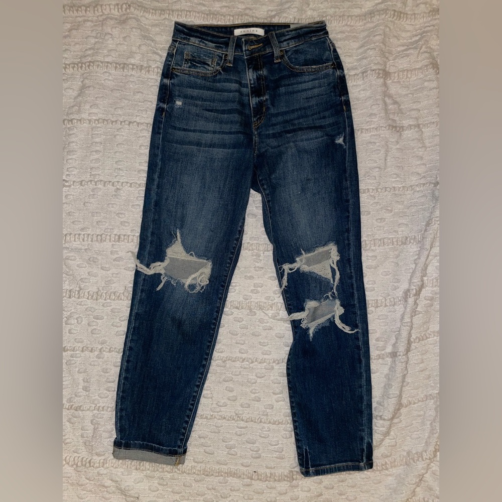 Eunina Dark Blue Distressed Skinny Jeans